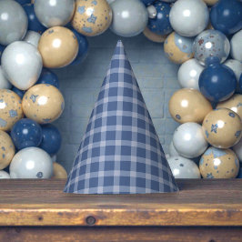 Kindergeburtstag in Blau Gingham Partyhütchen