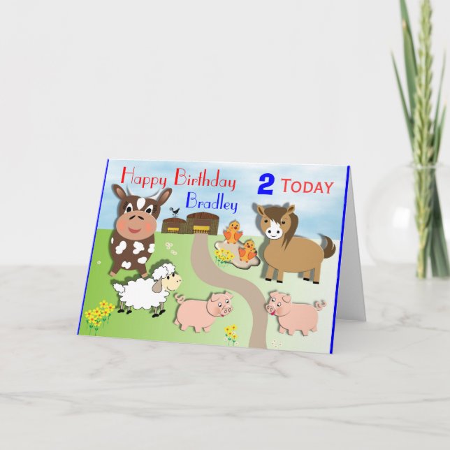 Kindergeburtstag-Karte für niedliche Landtiere Karte (Vorderseite)