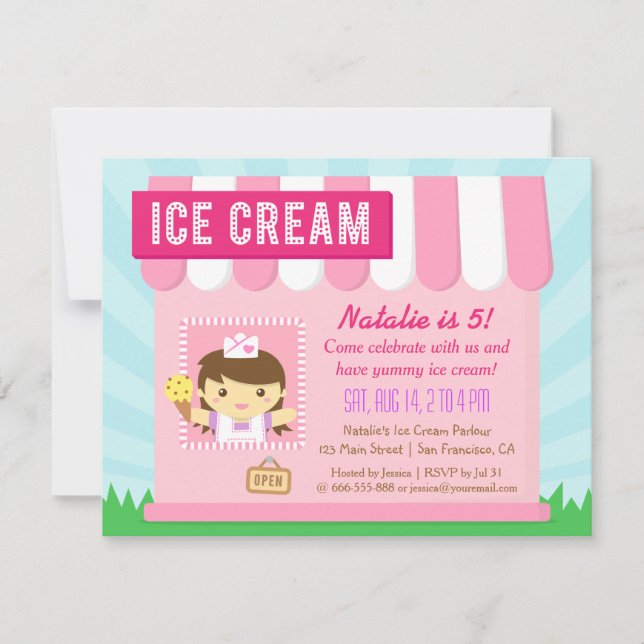 Kindergeburtstag, niedliche Eiscreme-Party Einladung (Vorderseite)