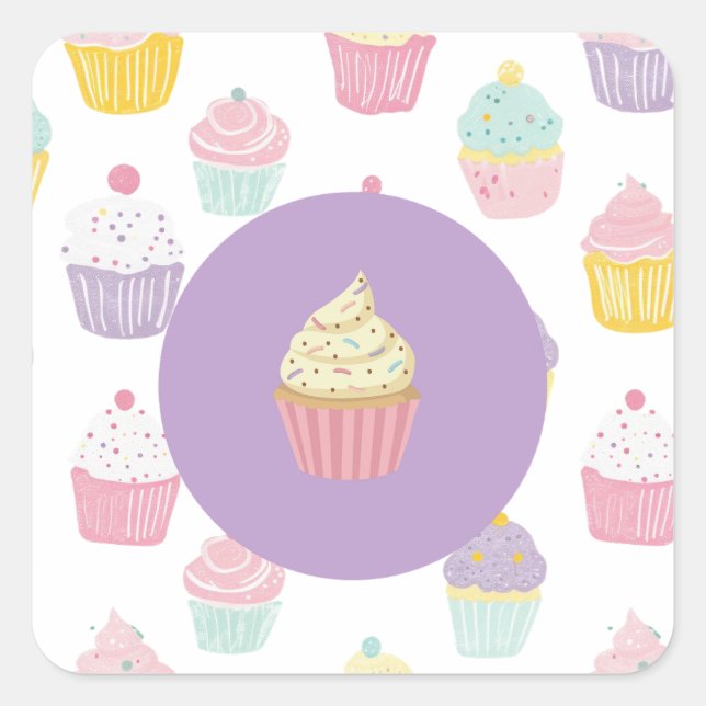 Kindergeburtstag Party cupcake Pastellmuster Quadratischer Aufkleber (Vorderseite)