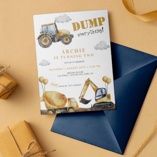Kindergeburtstag-Party für den Bau von Dump Einladung (Dump Everything Birthday Boy Construction Dump Truck Yellow Digital Template Birthday Party Invite)