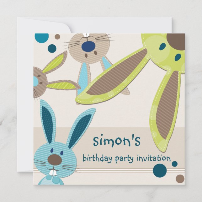 KINDERGEBURTSTAG PARTY INVITE niedliche Bunny Peki Einladung (Vorderseite)