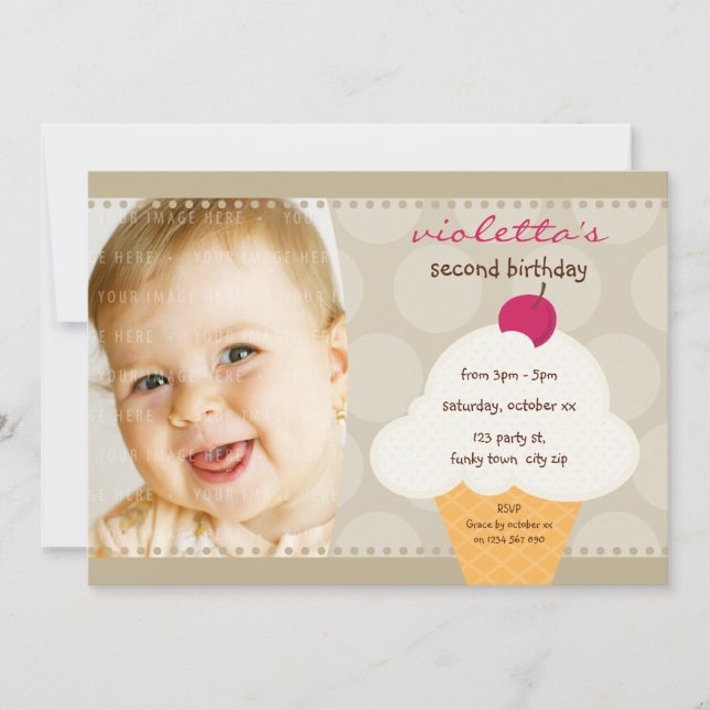 KINDERGEBURTSTAG PARTY INVITE niedlicher Eiskegelk Einladung (Vorderseite)