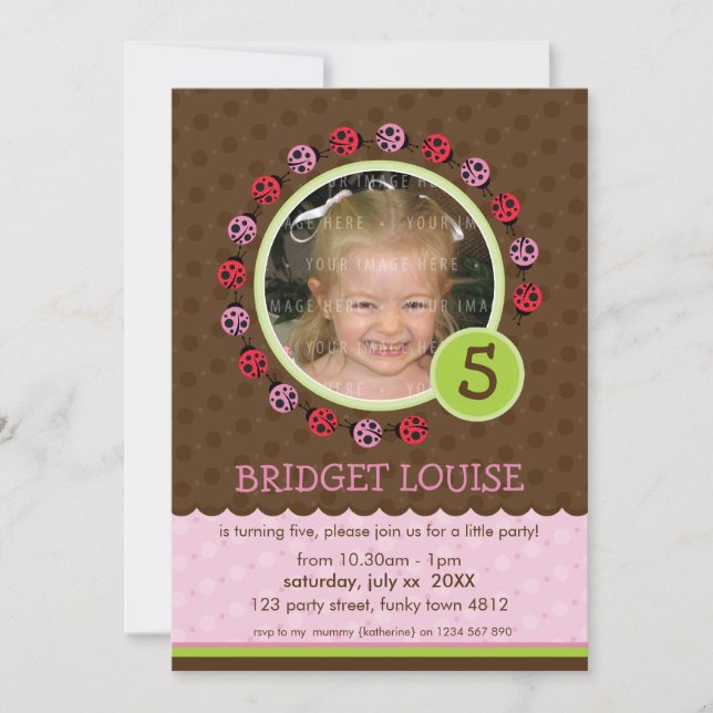 KINDERGEBURTSTAG PARTY INVITE niedlicher Ladybird- Einladung (Vorderseite)