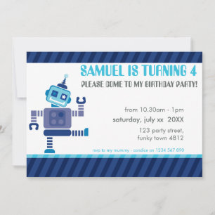 KINDERGEBURTSTAG PARTY INVITE niedlicher Tanzrobot Einladung