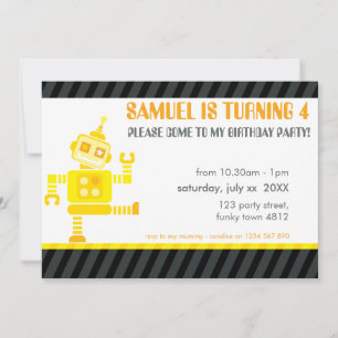 KINDERGEBURTSTAG PARTY INVITE niedlicher Tanzrobot Einladung