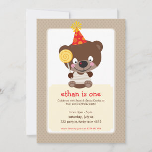 KINDERGEBURTSTAG PARTY INVITE Teddybear lollipop Einladung