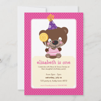 KINDERGEBURTSTAG PARTY INVITE Teddybear lollipop Einladung