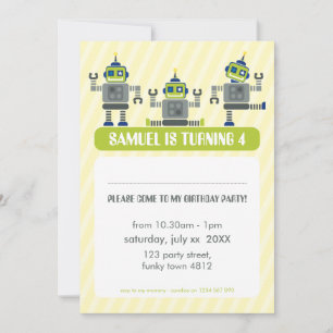 KINDERGEBURTSTAG-PARTY LADEN modernes Robotertrio Einladung