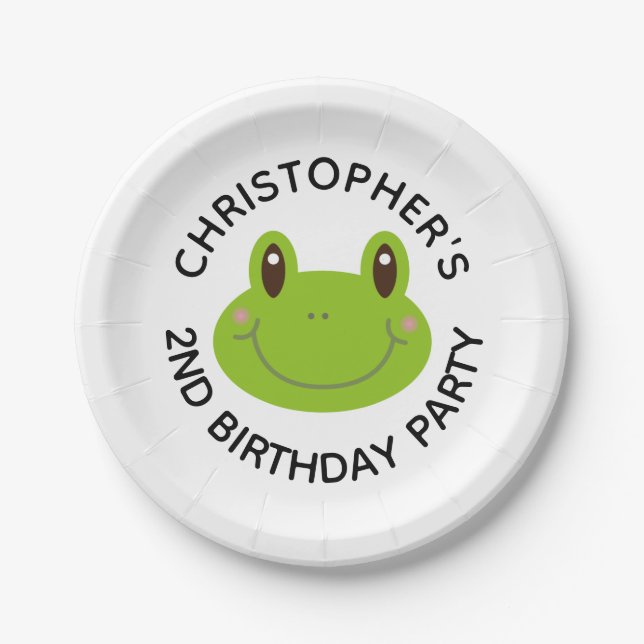 Kindergeburtstag Party Personalisiert Frosch Pappteller (Vorderseite)