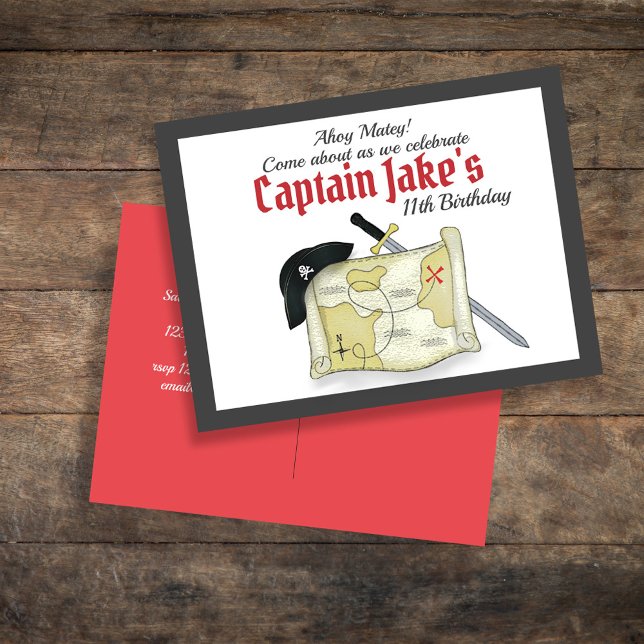 Kindergeburtstag Party Pirate Einladung Postkarte (Cute Pirate Birthday Party Custom Invitations.)