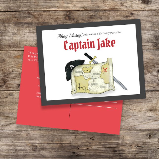 Kindergeburtstag Pirate Treasure Karte (Kid's Birthday Party Invitation with Cute Pirate theme. )