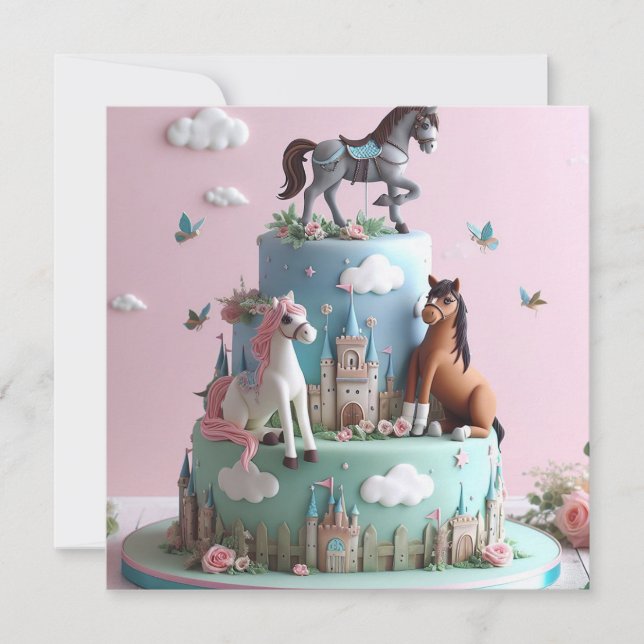 Kindergeburtstag PONIES & CASTLES Einladung (Vorderseite)