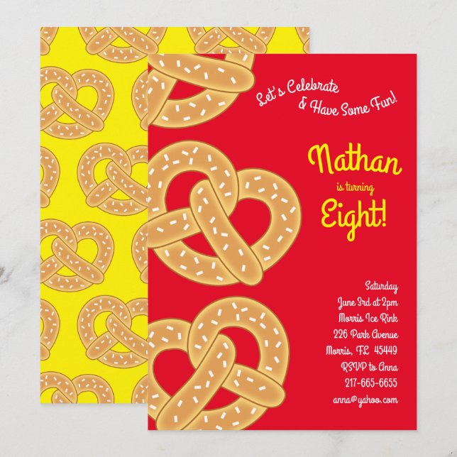 Kindergeburtstag-Prätzel-Party Einladung (Vorne/Hinten)