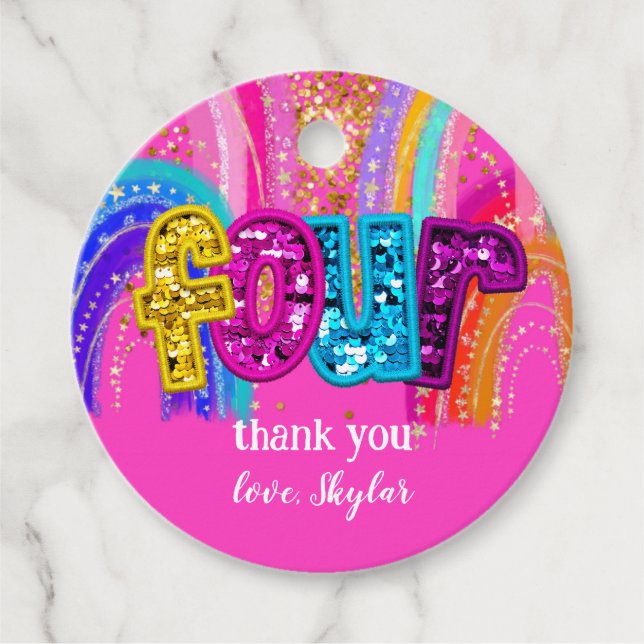 Kindergeburtstag Rainbow Party Design Geschenkanhänger (Vorderseite)