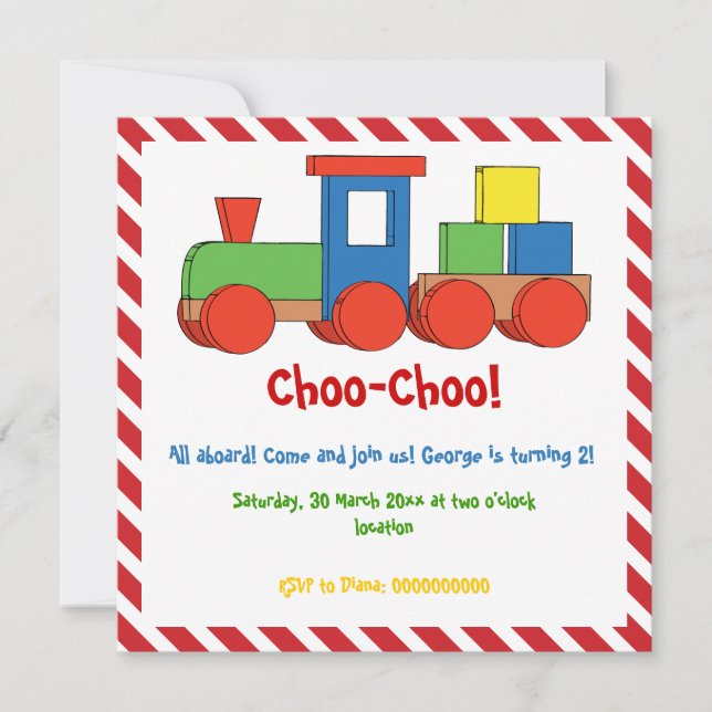 Kindergeburtstag rot, weiße Streifen Einladung (Vorderseite)