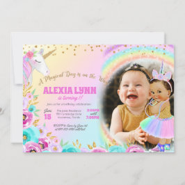Kindergeburtstag Unicorn Magical Day Baby mit Foto Einladung
