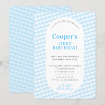 KINDERGEBURTSTAG Vintag Gingham Musterjunge Blau I