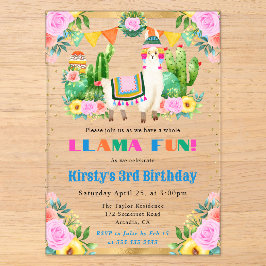 Kindergeburtstag Watercolor Summer Floral Llamas Acryleinladungen