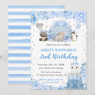 Kindergeburtstag "Watercolor Winter Arctic Animes" Einladung