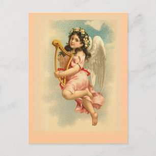 "Kindergel mit Harfe" Vintag Postkarte