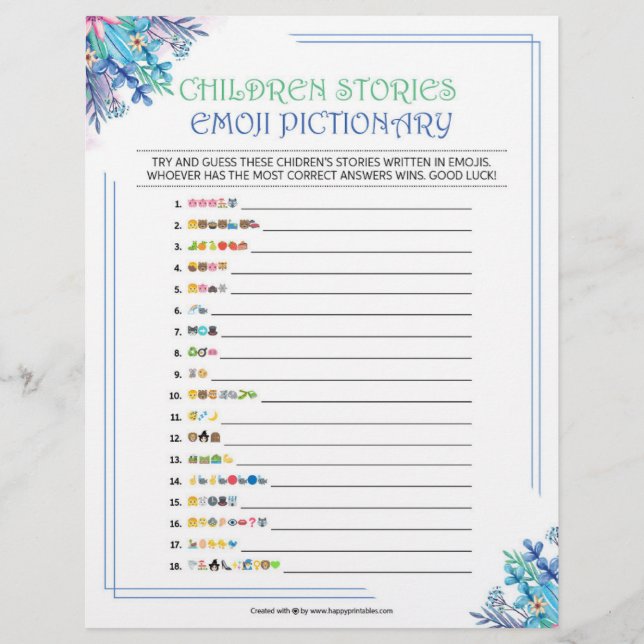 Kindergeschichte Emoji Pictionary [Blauflora] Briefbogen (Vorderseite)
