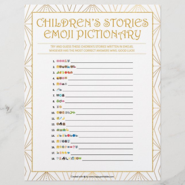 Kindergeschichten Emoji Pictionary [Goldene Linien Briefbogen (Vorderseite)