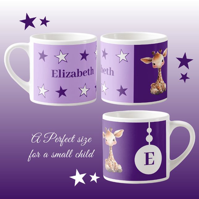 Kindergiraffe Tasse personalisierter Name lila (Von Creator hochgeladen)