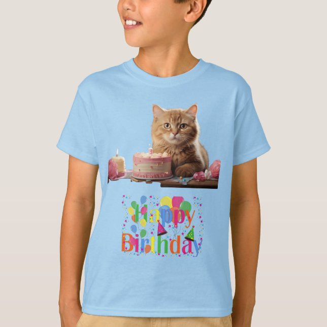 Kindergrundstück T - Shirt Happy Birthday Cat Desi (Vorderseite)