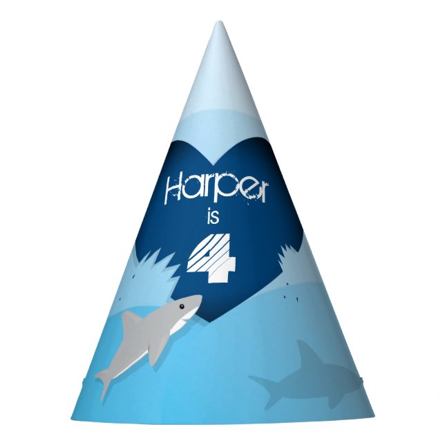 Kinderhaifisch-Geburtstags-blauer Herz-Ozean Partyhütchen (Vorderseite)