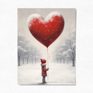 Kinderhaltiges Ballonherz, Niedliche Winterlandsch Postkarte