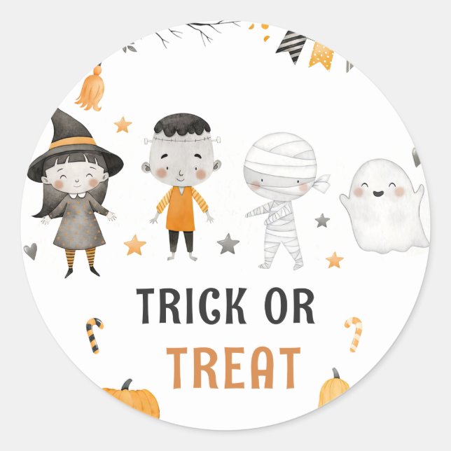 Kinderhorntrick oder Treat Party Clubs Runder Aufkleber (Vorderseite)