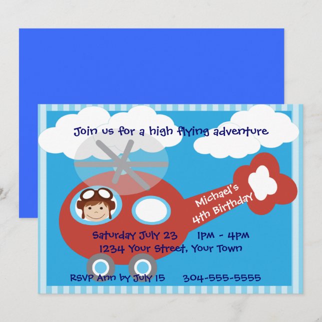 Kinderhubschrauber-Geburtstags-Party Einladung (Vorne/Hinten)