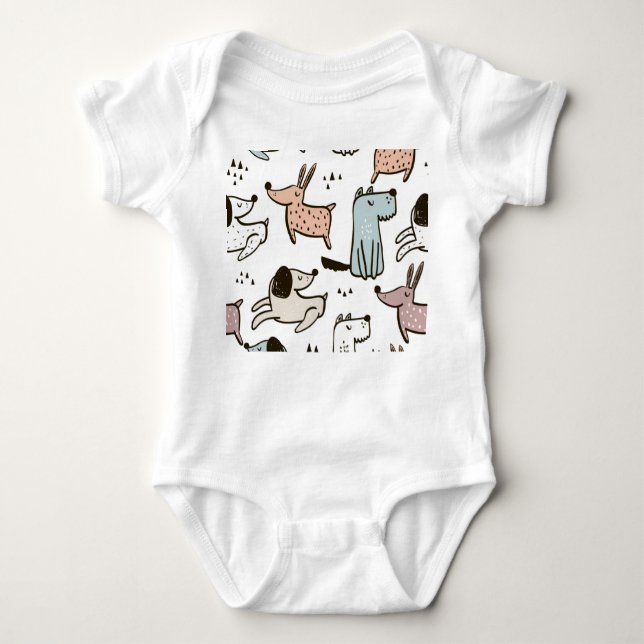 Kinderhunde, handgezeichnet, trendy Muster. Baby Strampler (Vorderseite)