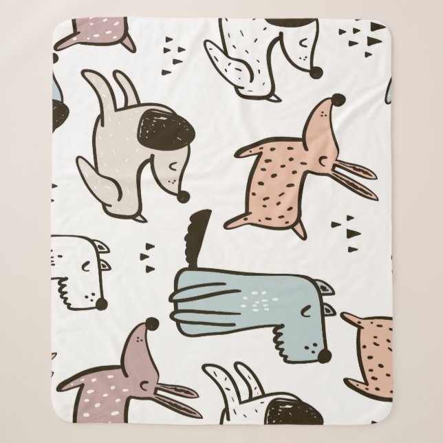 Kinderhunde, handgezeichnet, trendy Muster. Sherpadecke (Vorderseite)