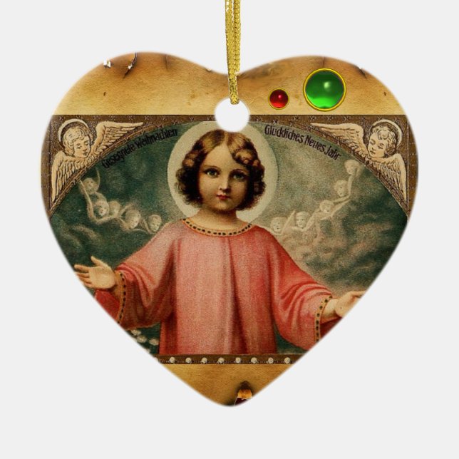 KINDERJESUS MIT ANGELN, Pergament Keramik Ornament (Vorne)
