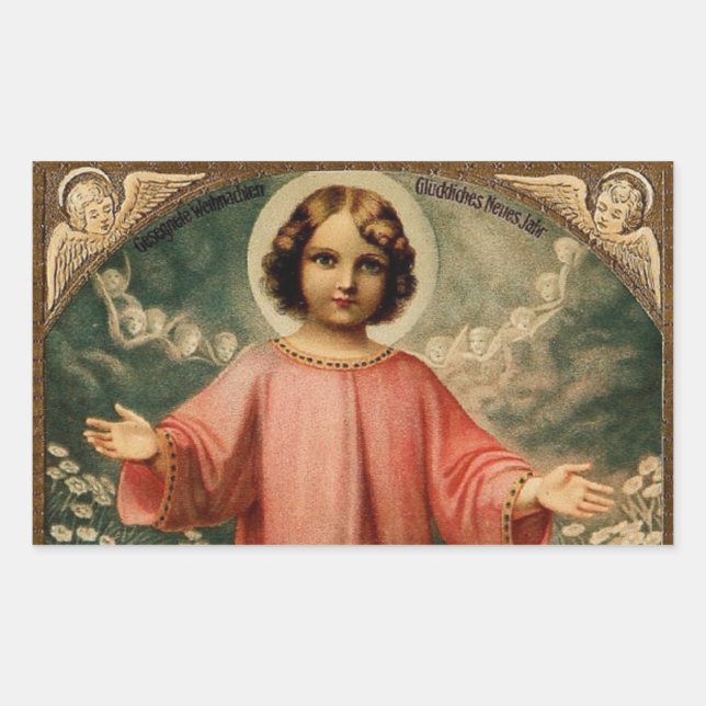 KINDERJESUS MIT ANGELN, RECHTECKIGER AUFKLEBER (Vorderseite)