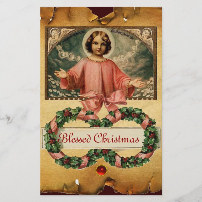 KINDERJESUS MIT ANGELN UND CHRISMAS KROWNS BRIEFPAPIER (Vorderseite)