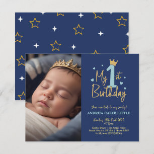 Kinderjunge Einladung zum 1. Geburtstag mit Foto