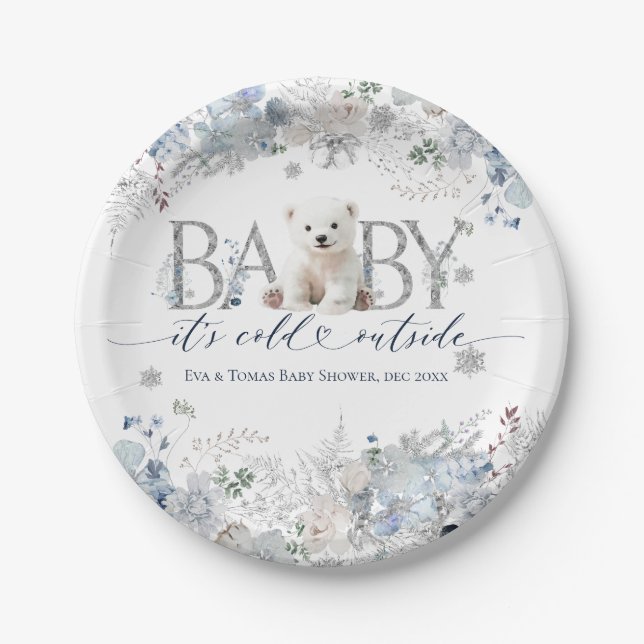 Kinderkälte außerhalb von Floral & Bear Baby Boy D Pappteller (Vorderseite)