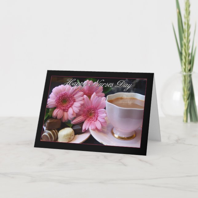 Kinderkarte mit Tee, Schokolade und Blume Karte (Vorderseite)