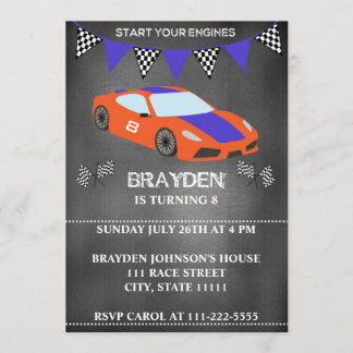 Kinderkarton-Rennwagen Geburtstag Einladung