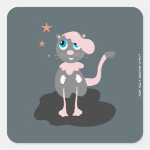 Kinderkatze Illustration Süße Cartoon-Kitty Quadratischer Aufkleber