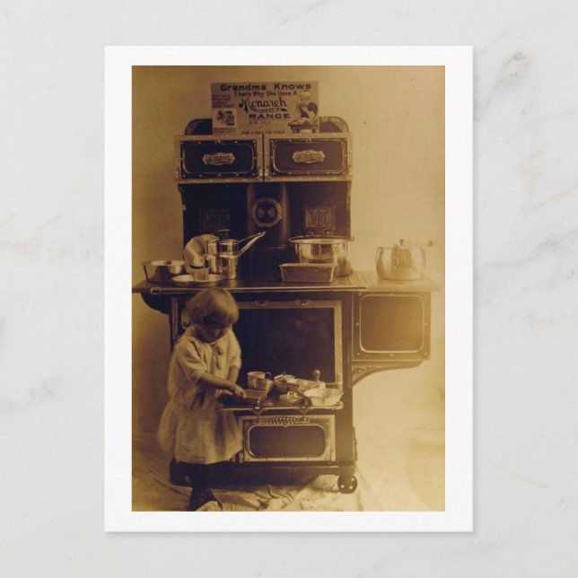 Kinderkochen Alt modischer Stove Vintag Postkarte (Vorderseite)