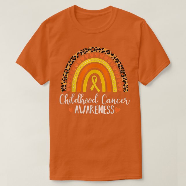 Kinderkrebs-Bewusstsein Leopard Druckknopf Regenbo T-Shirt (Design vorne)
