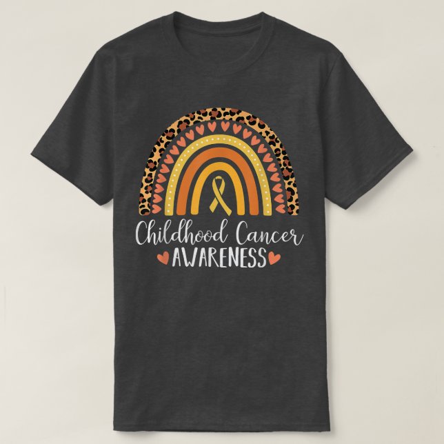 Kinderkrebs-Bewusstsein Leopard Druckknopf Regenbo T-Shirt (Design vorne)