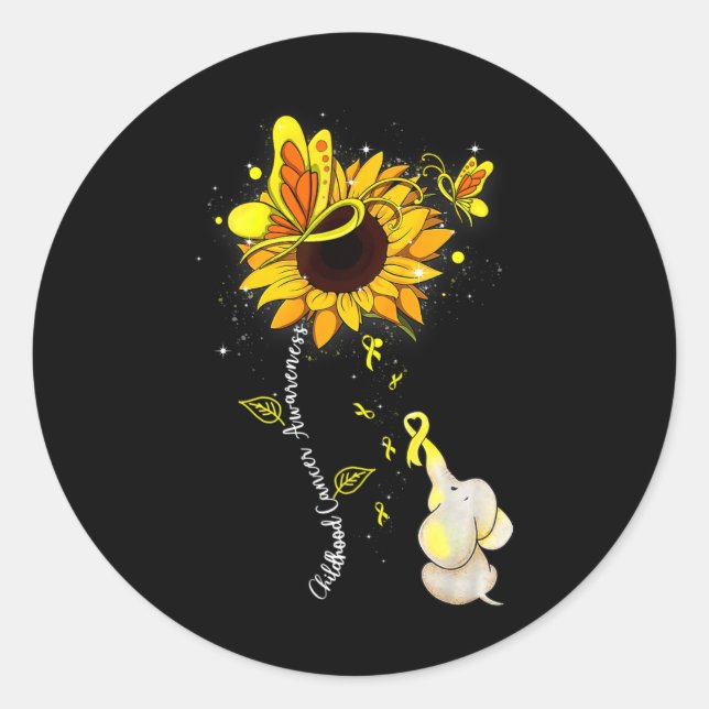 Kinderkrebs Bewusstsein Sonnenblumen Elefanten Män Runder Aufkleber (Vorderseite)