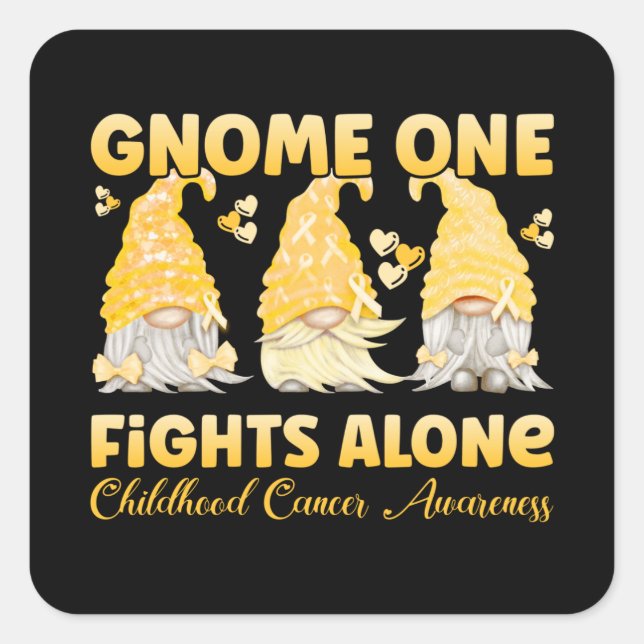 Kinderkrebsbewusstsein Gold Ribbon Gnome Quadratischer Aufkleber (Vorderseite)