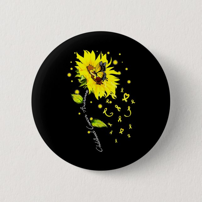 Kinderkrebsbewusstsein Sonnenblume Schmetterling G Button (Vorderseite)