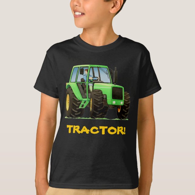 Kinderkundenspezifischer grüner Traktor T-Shirt (Vorderseite)